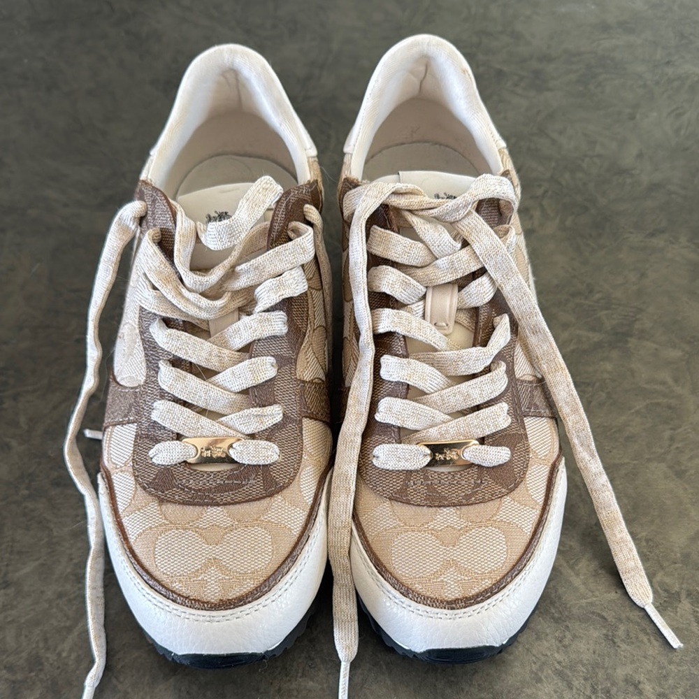 Coach Cream and Brown Athletic Shoes